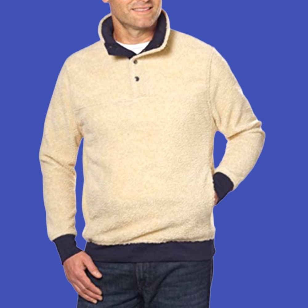 Jach’s Cabin mens cream Sherpa fleece pullover jacket sweater  Large